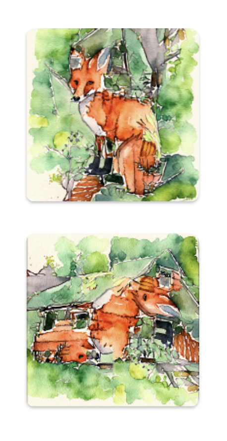 Jigsaw: forest fox ↔ mountain cabin